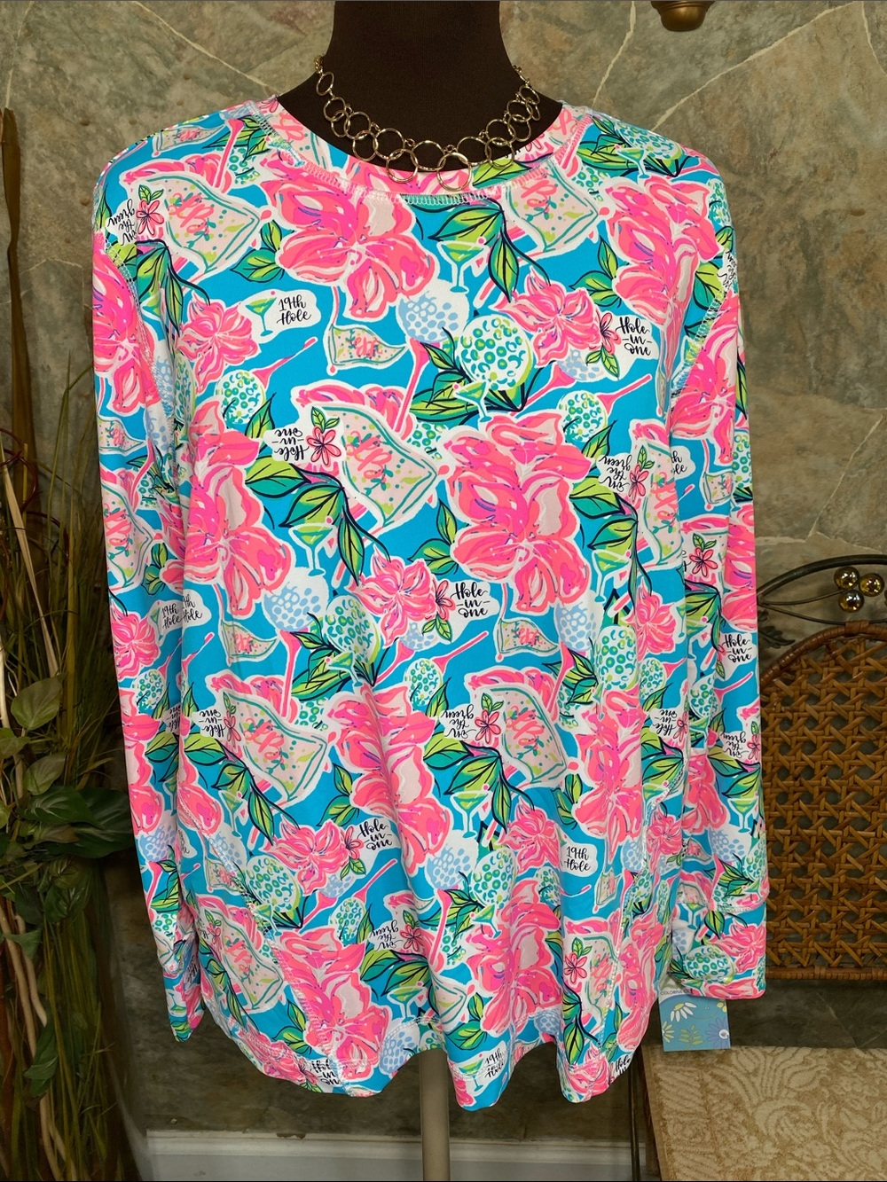 Lulu B long sleeve shirt top blouse tunic golf ball tee martini tropical sport
